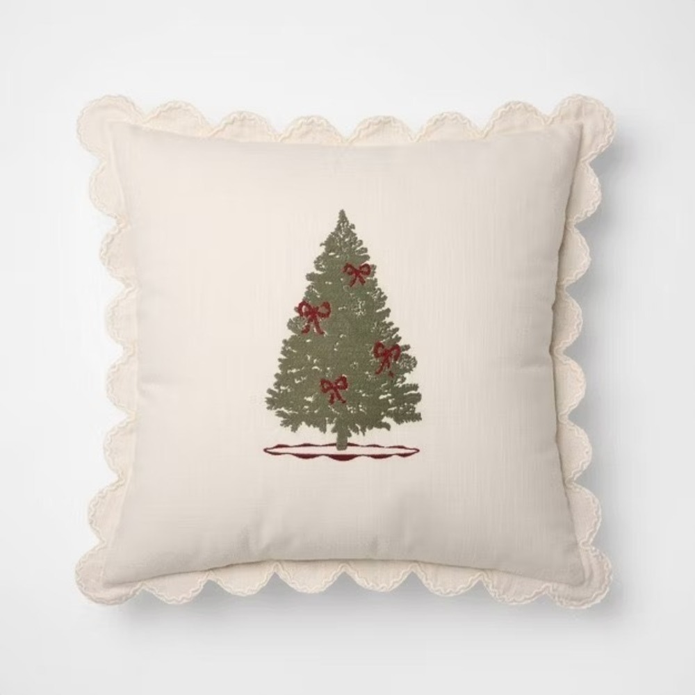 Embroidered Christmas Tree Scalloped Pillow Cream - Threshold Studio McGee 2025